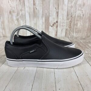 Vans Slip On Perforated Faux Leather Womens Size 9 Black White Skate Casual‎
